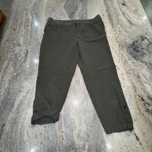 J. Jill Women's Large Olive Green Linen Loose Drawstring Pants Ankle Cropped